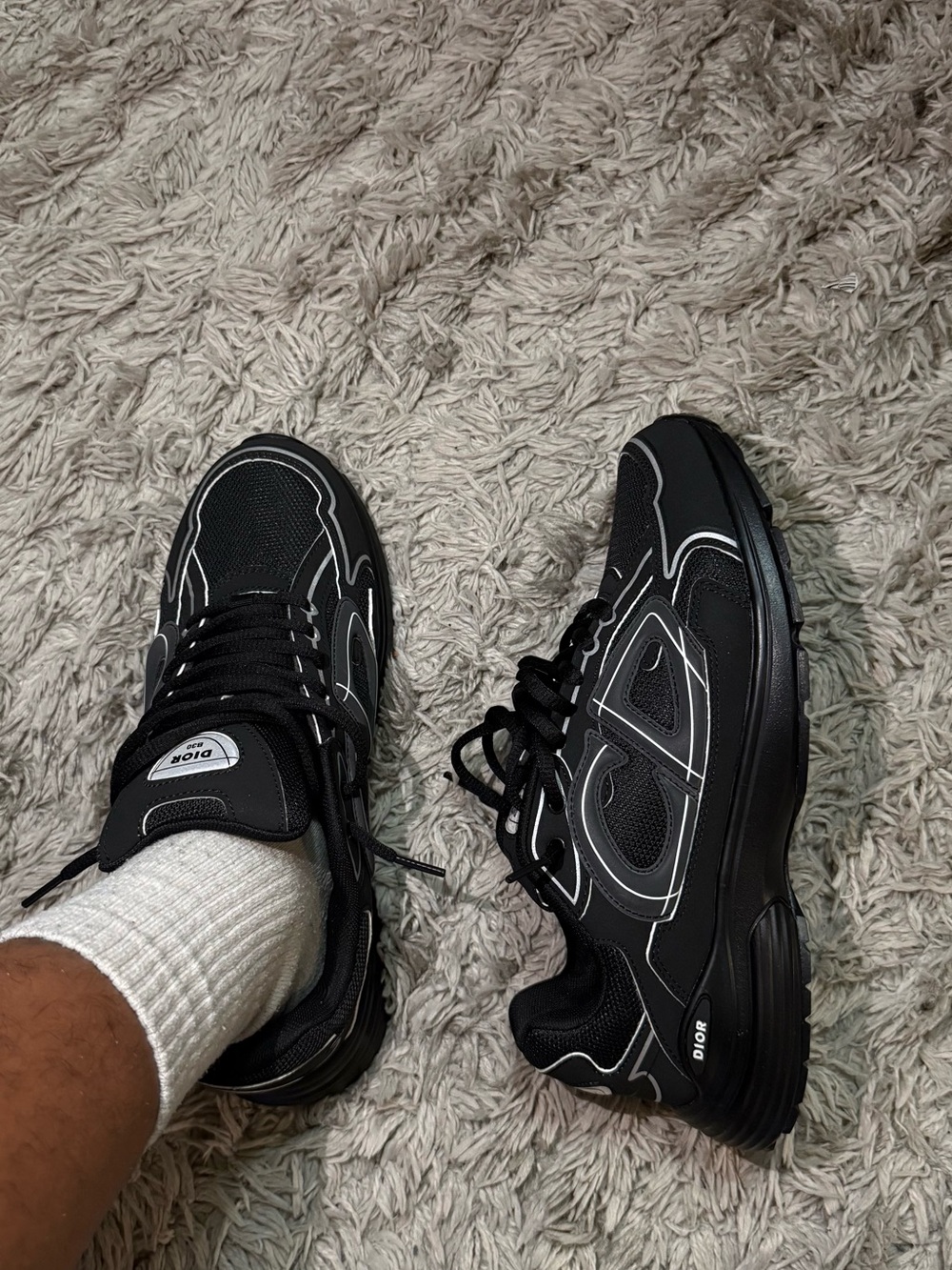 Dior Black Low-Top Mesh & Suede Sneaker with White Accents